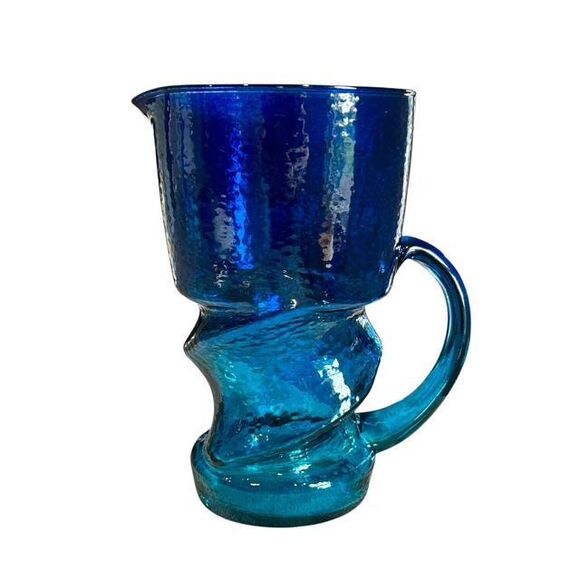 Abstract Shaped Blue Ombre Glass Pouring Pitcher - Picture 2 of 5